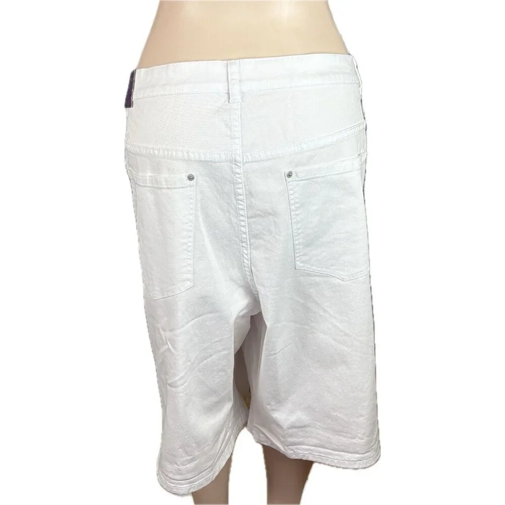 Venezia Lane Bryant +28 White Denim Button Zip 5 Pockets Bermuda Jean Shorts